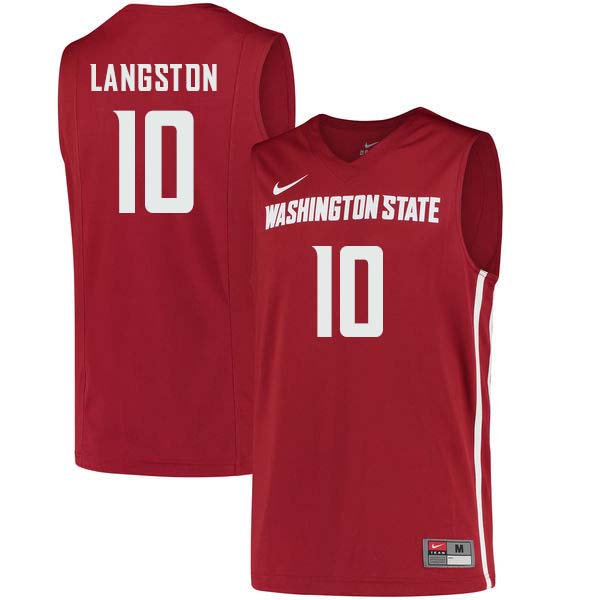 Men #10 KJ Langston Washington State Cougars College Basketball Jerseys Sale-Crimson